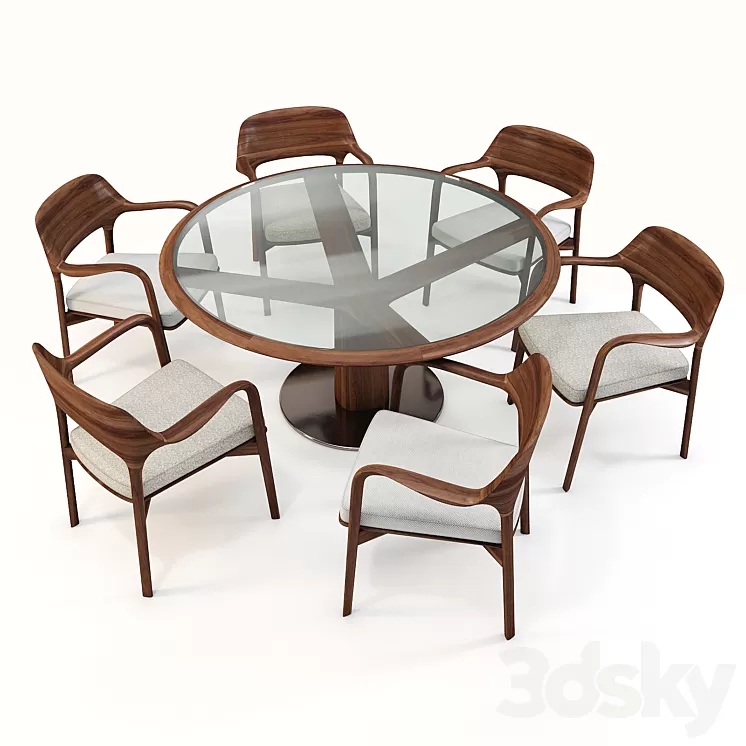 Daining Table Porada - Trunk and ArmChair Porada - Ella 3D Model Free