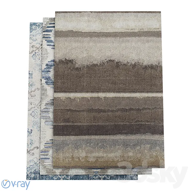 Dalyn Antigua Blue. Linen and Mocha Rugs 3DModel
