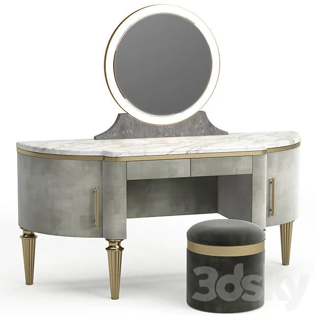 DAME By Longhi dressing table. design by Giuseppe Iasparra with Pouf Loft concept Golden Belt 3DModel