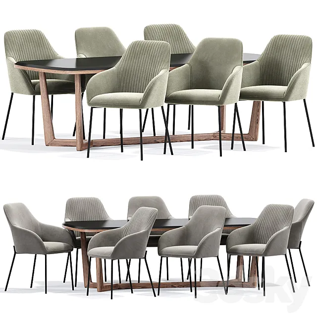 Daniella Strip Dining Chair Table 3D Model