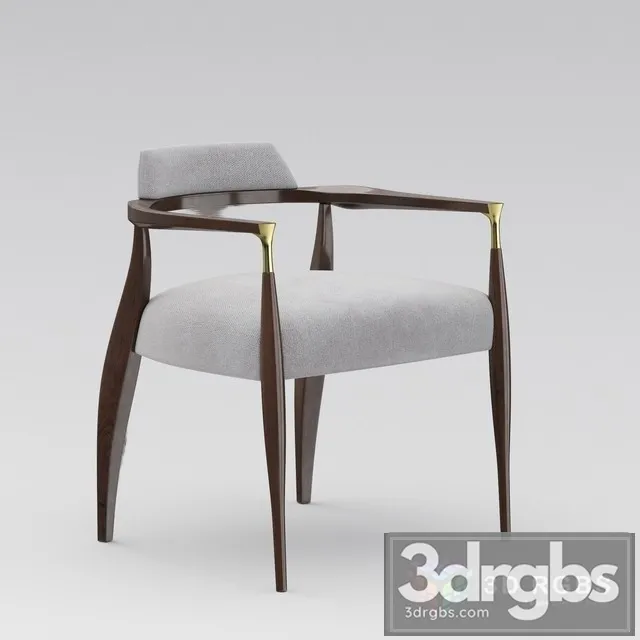 Danish Modern Brass Accented Walnut Armchair 3D Model Free