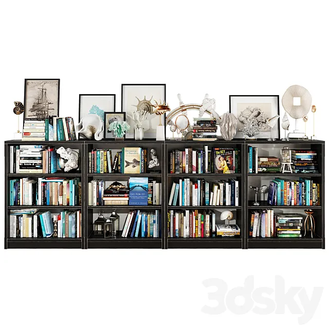 Dark bookshelf set 3D Model