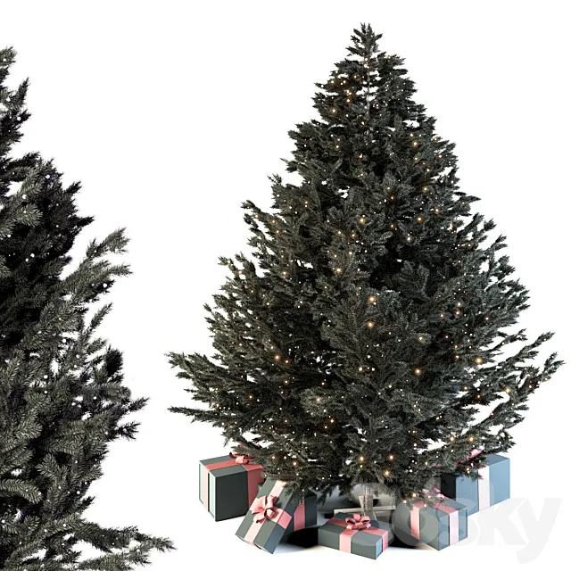 Dark christmas tree with boxes and garland Free Download