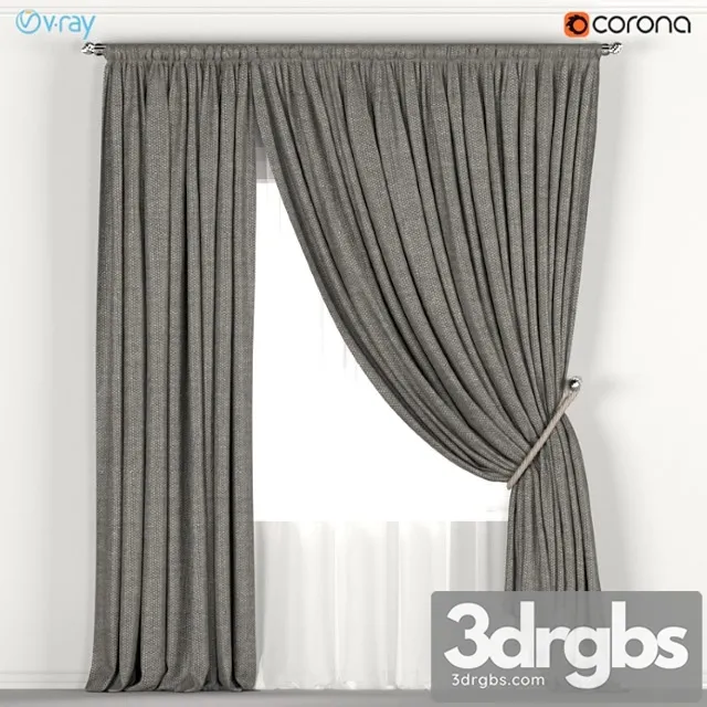 Dark curtains with a garter on the rope and tulle. 3D Model Free
