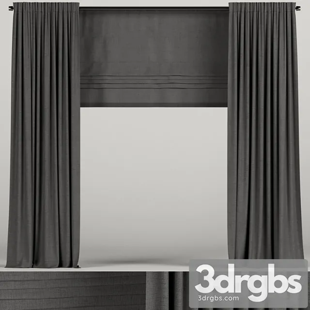 Dark curtains with roman blinds. 3D Model Free
