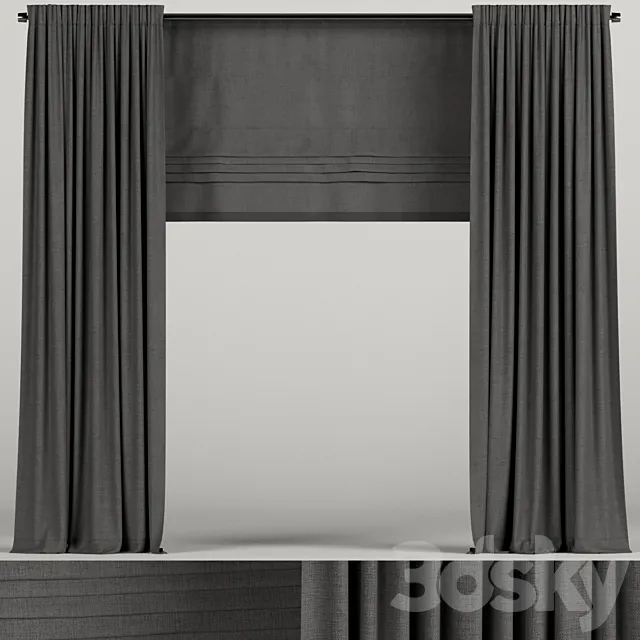 Dark curtains with roman blinds. 3D Model
