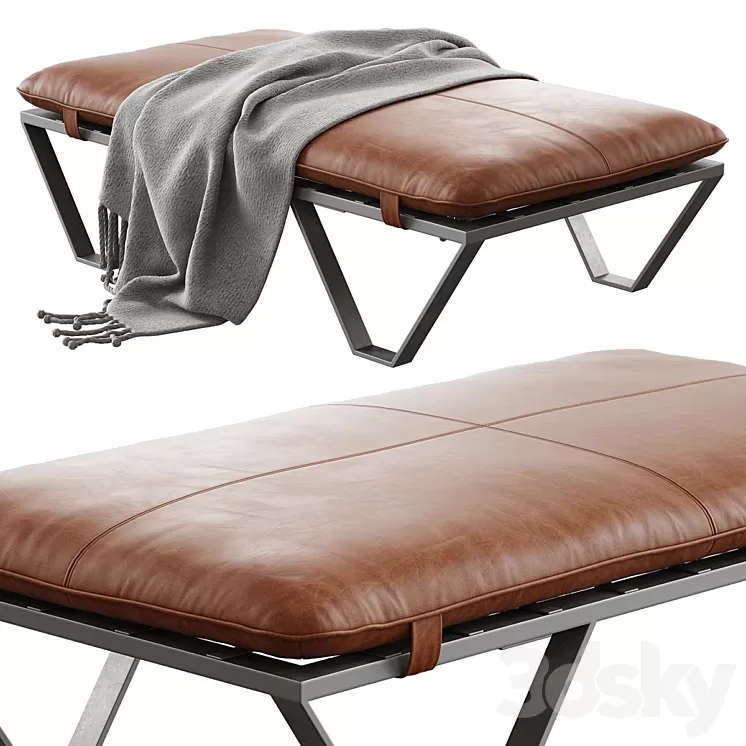 Darrow Tan Leather Ottoman 3D Model