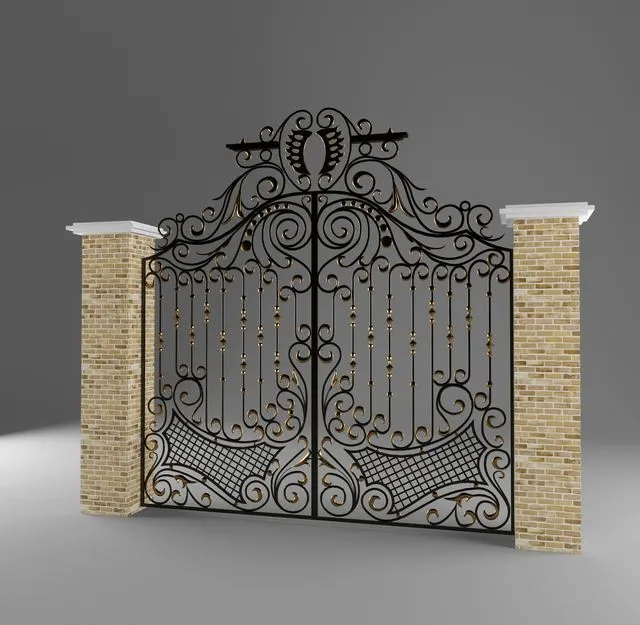 Darvaza fence metal brick gate 3D Model