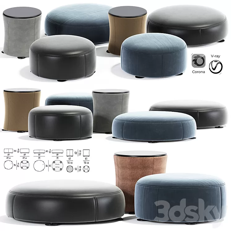 Davis pouf set minotti 3D Model