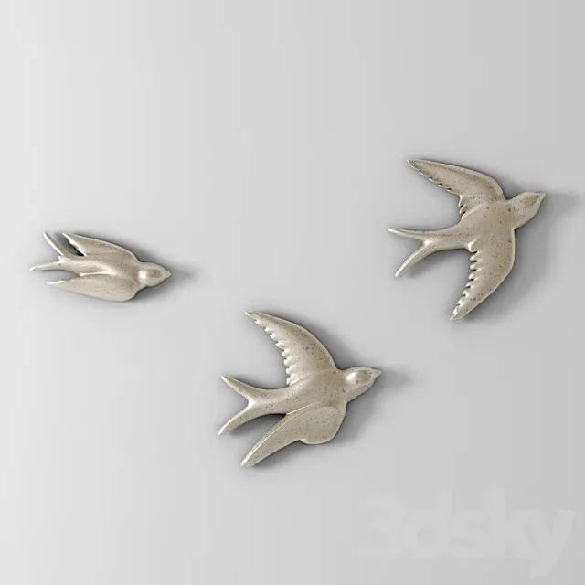 Decor Flying Birds In The Flower Pewter 3D Model