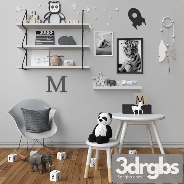 Decor For A Childrens Room Toys Chair and Table 3D Model Free