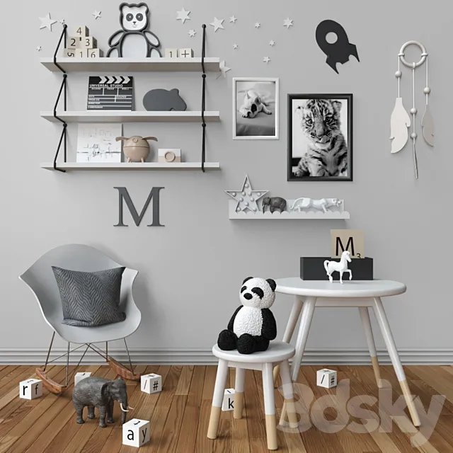 Decor for a children's room. Toys chair and table 3D Model