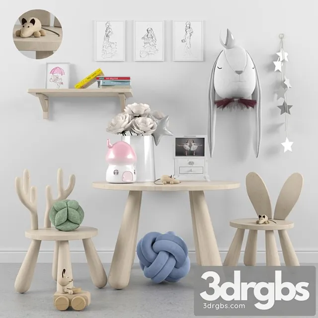 Decor For A Childrens Room With Toys 2 Table Chair 3D Model Free
