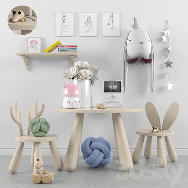 Decor for a children's room with toys 2. Table chair 3D Model