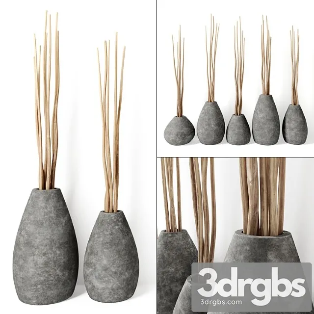 Decor from branches in concrete vases 3D Model Free