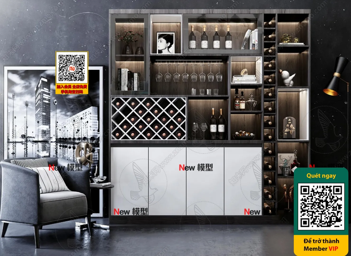 DECOR HELPER - INTERIOR - WINE SHOP - VRAY / CORONA - 3D MODEL - 6179