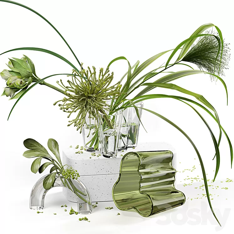 Decor set 047 with green plants AALTO VASE 3D Model