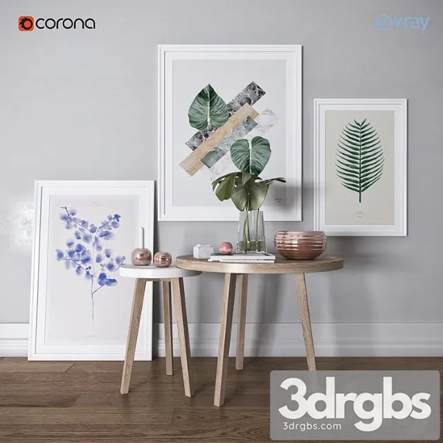 Decor Set White Green 3D Model Free