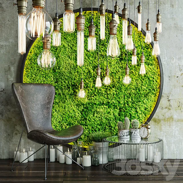 Decor set with moss and lamps 3DModel
