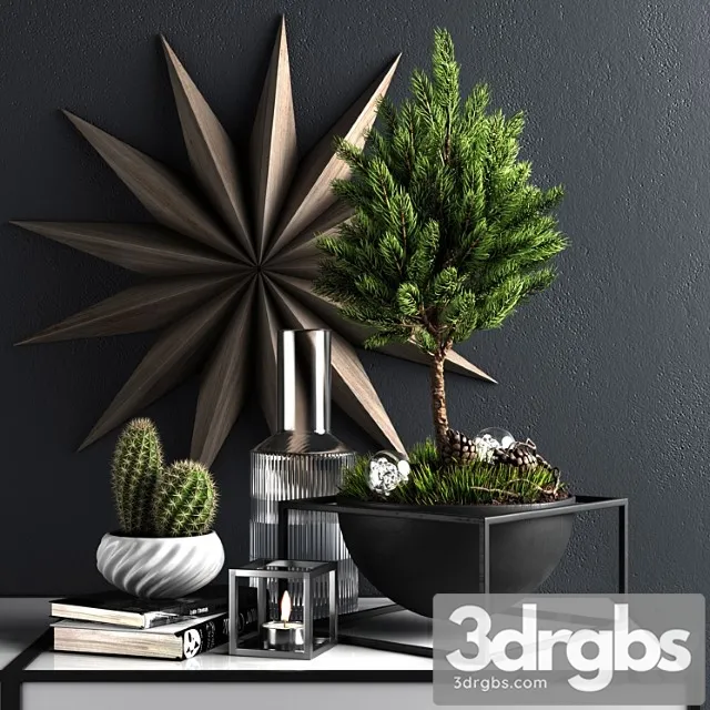 Decor set with pine tree 3D Model Free