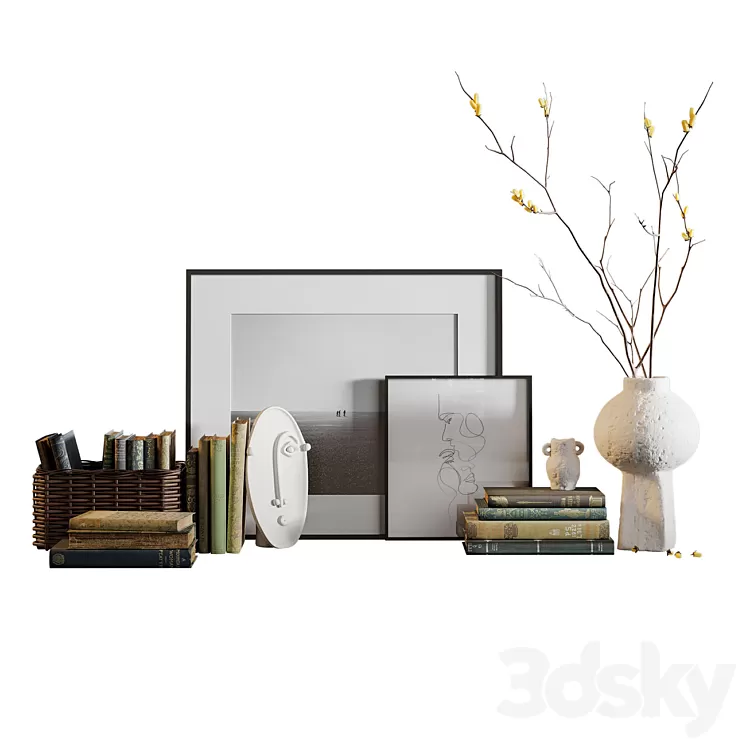 Decor set with vases and books 3D Model