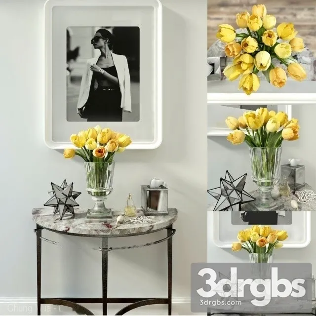 Decor Set Yellow Tulips 3D Model Free