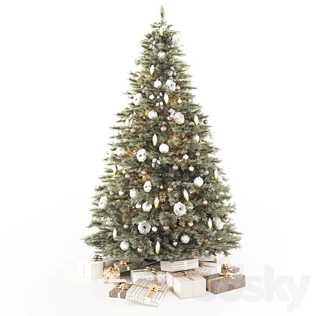 Decorated Christmas tree model with gifts 3D Model