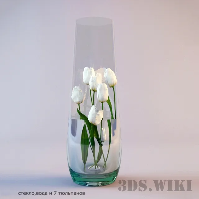 decoration - 7 tulips in a glass vase 3D Model