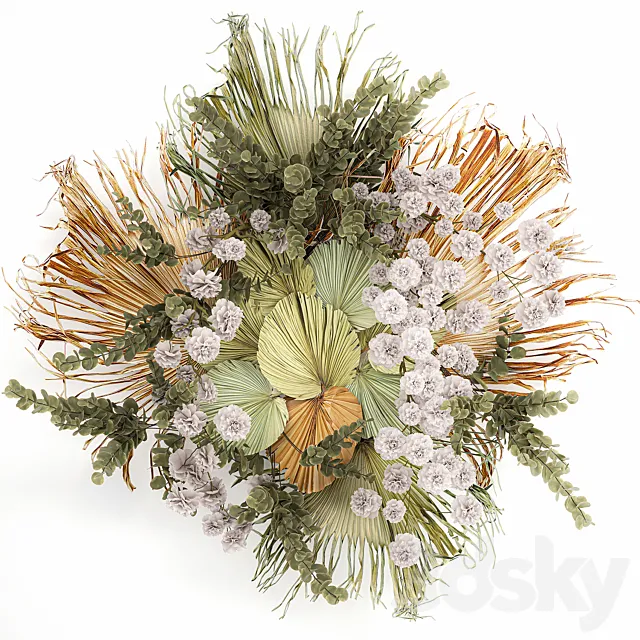 Decoration and installation for the wall of dried palm leaves wedding wreath of dried flowers. 230. 3D Model
