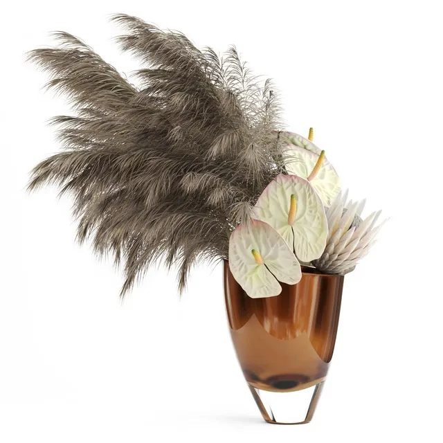 decoration - Anthuriums & Protea & Pampas grass 3D Model