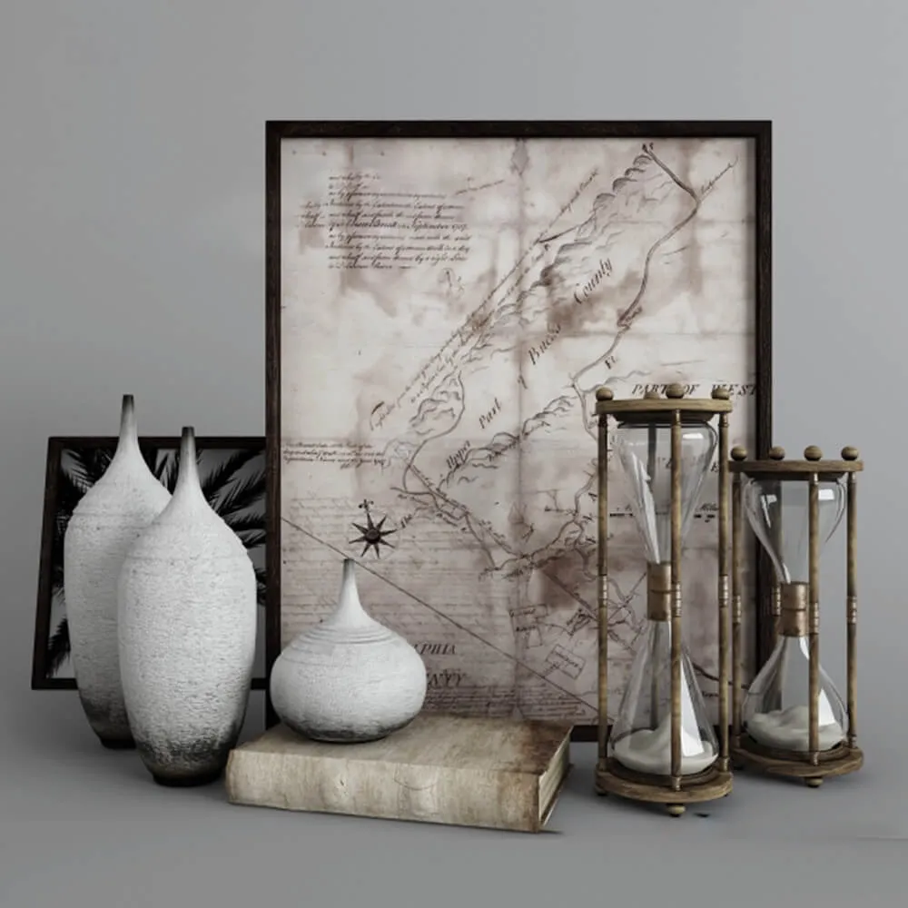 decoration - Antique map sand hourglass book ... 3D Model