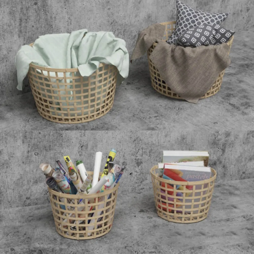 decoration - Baskets books pillows felt-tip pens etc. 3D Model