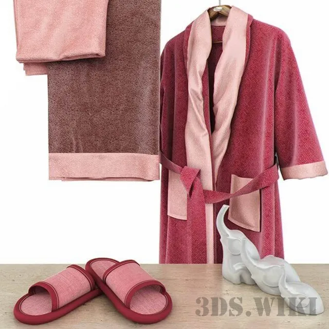decoration - Bathroom set with red bathrobe 3D Model