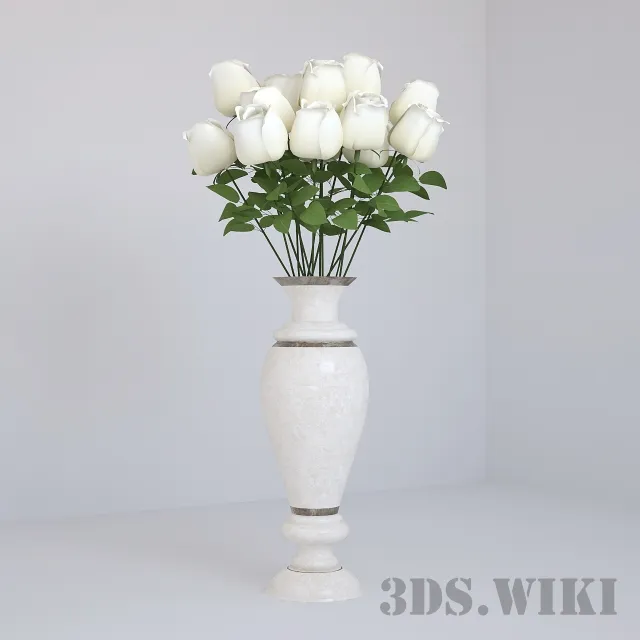 decoration - Beautiful bouquet of white roses in a vase 3D Model