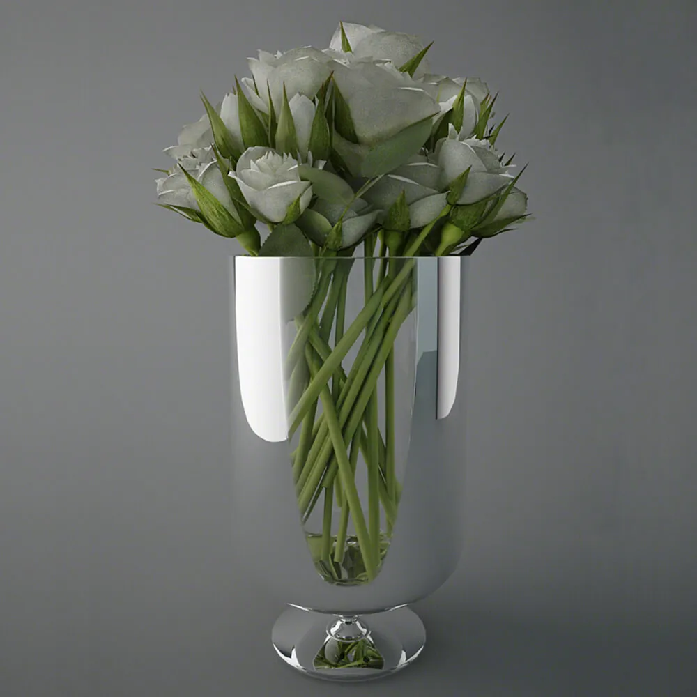 decoration - Beautiful flowers in a glass vase 3D Model