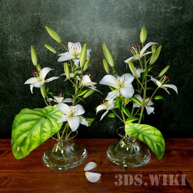 decoration - Beautiful lily flowers in vases 3D Model