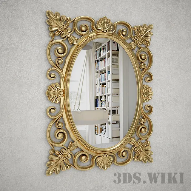 decoration - Beautiful mirror in a golden baguette 3D Model