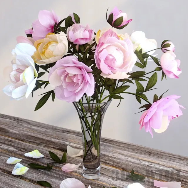 decoration - Beautiful peonies in a vase 3D Model