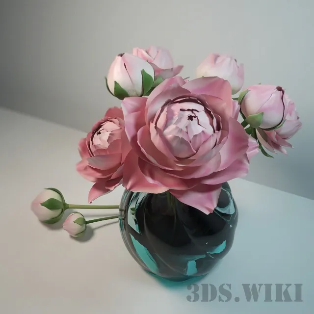 decoration - Beautiful pink peonies in a beautiful vase 3D Model
