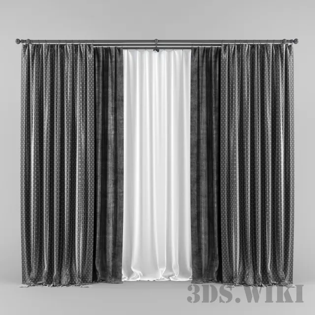 decoration - Beautiful three-layer curtains 3D Model
