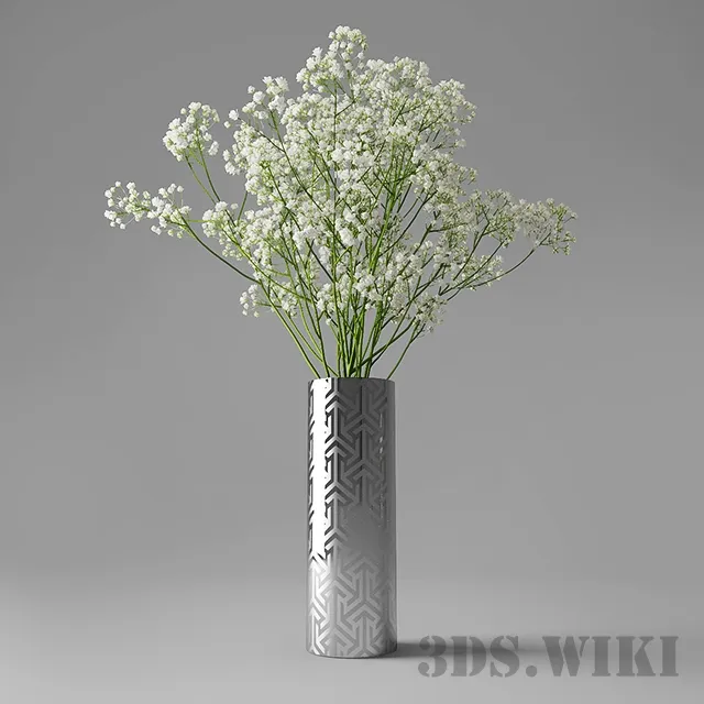 decoration - Beautiful white flowers in a vase 3D Model