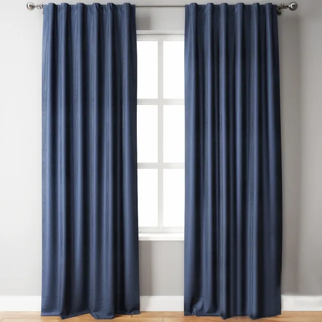 decoration - Belgian Flax Linen Curtain Blue Pottery Barn 3D Model