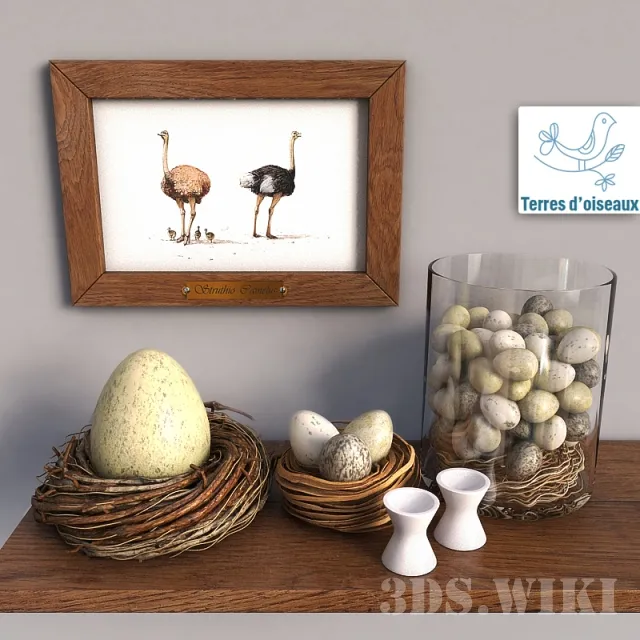 decoration - Birds nest and eggs 3D Model