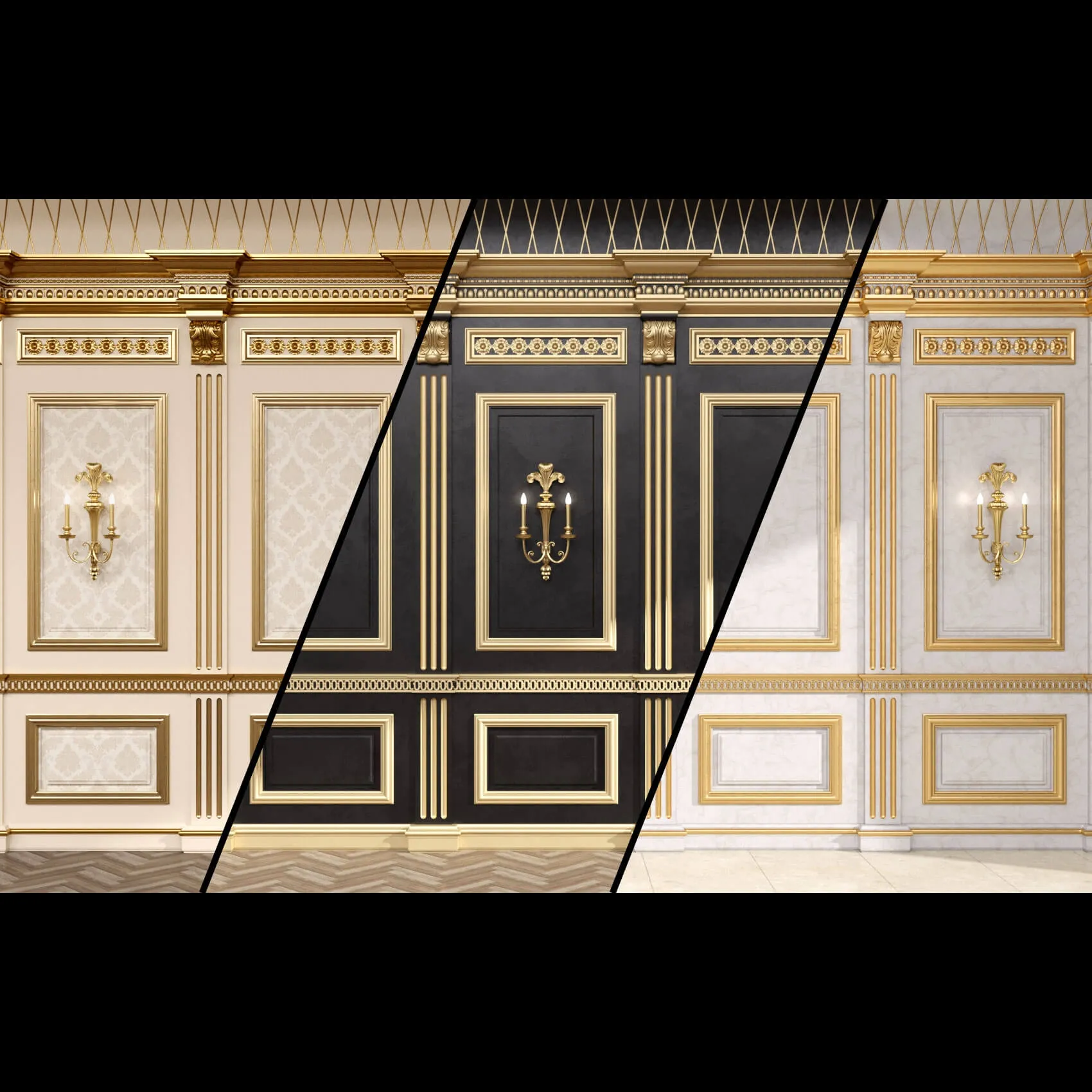 decoration - Boiserie classic panels and Decorative Crafts Wood Sconce - 1850 3D Model