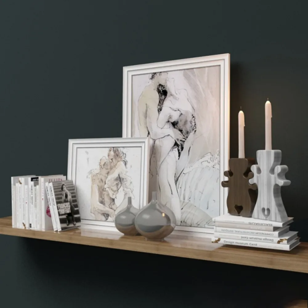 decoration - Books pictures of candles and vases 3D Model