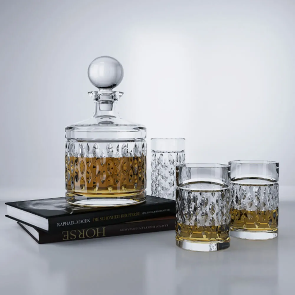 decoration - Books whiskey and a set of whiskey glasses 3D Model