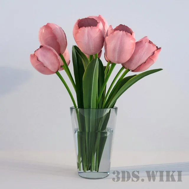 decoration - Bouquet of pink tulips 3D Model