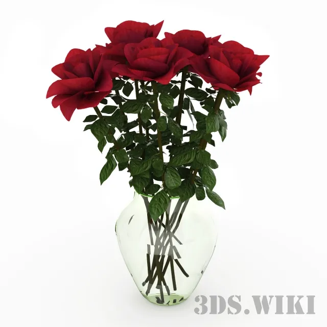 decoration - Bouquet of roses in a glass vase 3D Model