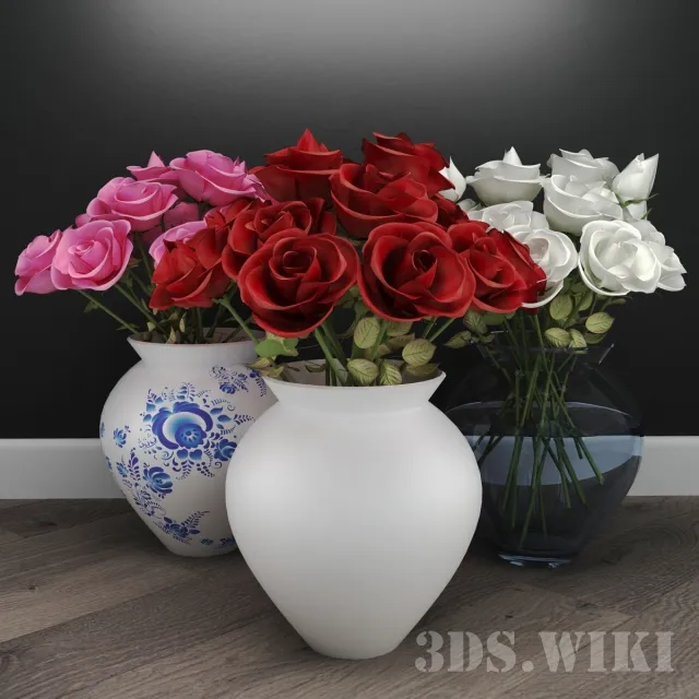 decoration - Bouquet of white red and pink roses 3D Model