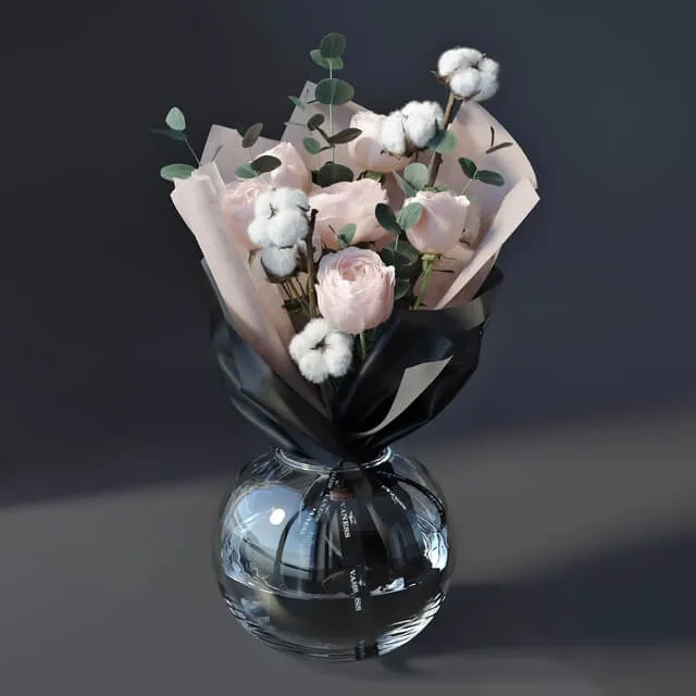decoration - Bouquet with cotton 08 3D Model